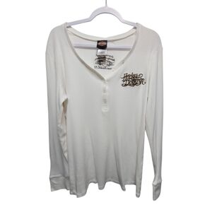 Harley-Davidson Bikers Haven Thermal Henley V-Neck Shirt w/ Cuffs